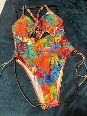 Tropical One-Piece Swimsuit - Vibrant Orange Floral